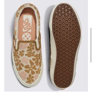 Vans Pink and Brown Floral Slip-Ons- size 6.5